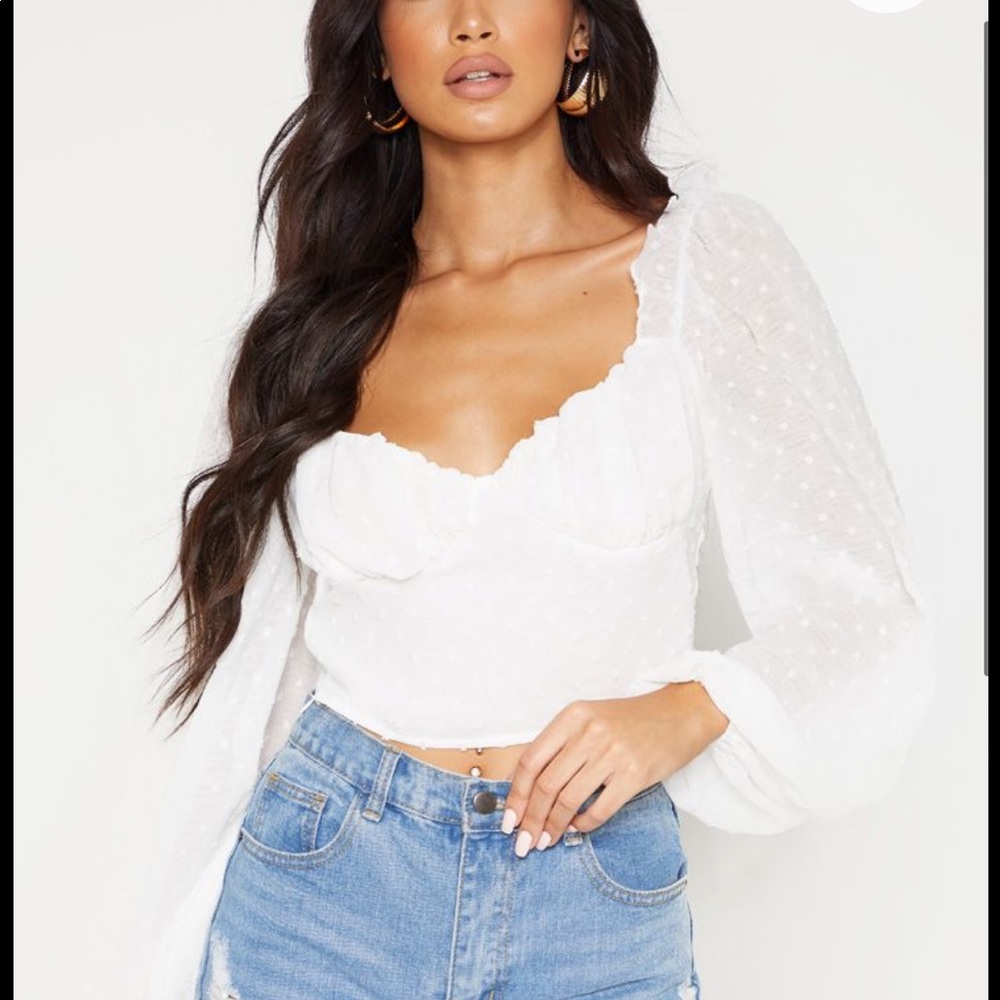 White Dobby Mesh Cup Detail Blouse
